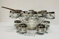 DOROTHY THORPE Allegro PUNCH BOWL SET Teak ROLY POLY Silver Band MID CENTURY