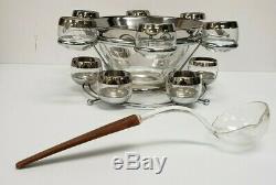 DOROTHY THORPE Allegro PUNCH BOWL SET Teak ROLY POLY Silver Band MID CENTURY