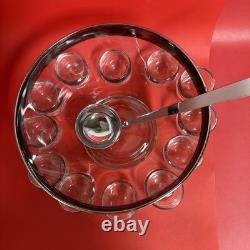 DOROTHY THORPE MID CENTURY MODERN PUNCH BOWL With 12 ROLY POLY GLASSES 1960s MCM