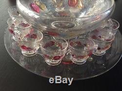 Della Robbia Depression Glass- Punch Bowl/ Tray Westmoreland with 16 cups RARE