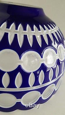 Design Guild Ajka Cobalt Blue Cased Cut to Clear Lg Punch Bowl Art Glass Hungary