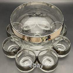 Dorothy Thorpe Allegro aka Silver Band Roly Poly Pedestal Punch Bowl 9pc Set USA