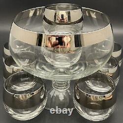 Dorothy Thorpe Allegro aka Silver Band Roly Poly Pedestal Punch Bowl 9pc Set USA