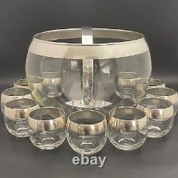 Dorothy Thorpe Allegro aka Silver Band Roly Poly Punch Bowl 13pc Set c1950s USA