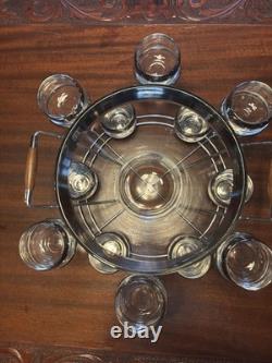 Dorothy Thorpe Atomic MCM Wood Chrome & Glass Roly Poly Punch Bowl 14p Set u-11G