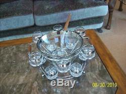 Dorothy Thorpe Silver Rim 16 Piece Punch Bowl Roly Poly Glasses, Caddy & Ladle