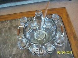 Dorothy Thorpe Silver Rim 16 Piece Punch Bowl Roly Poly Glasses, Caddy & Ladle