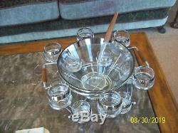 Dorothy Thorpe Silver Rim 16 Piece Punch Bowl Roly Poly Glasses, Caddy & Ladle