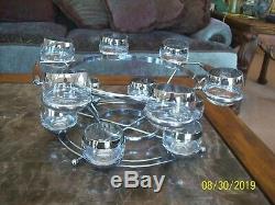 Dorothy Thorpe Silver Rim 16 Piece Punch Bowl Roly Poly Glasses, Caddy & Ladle