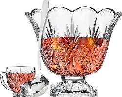 Dublin Crystal Punch Bowl Set with 8 Cups and Ladle 10 Piece Set