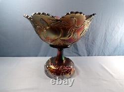 Dugan Amethyst Carnival Glass Many Fruits Punch Bowl with Stand