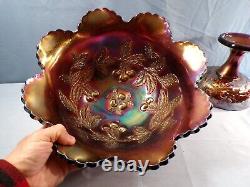 Dugan Amethyst Carnival Glass Many Fruits Punch Bowl with Stand