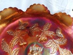 Dugan Amethyst Carnival Glass Many Fruits Punch Bowl with Stand
