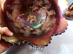 Dugan Amethyst Carnival Glass Many Fruits Punch Bowl with Stand