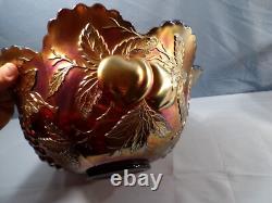 Dugan Amethyst Carnival Glass Many Fruits Punch Bowl with Stand