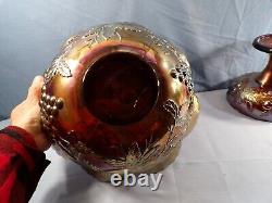 Dugan Amethyst Carnival Glass Many Fruits Punch Bowl with Stand