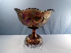 Dugan Amethyst Carnival Glass Many Fruits Punch Bowl with Stand