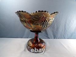 Dugan Amethyst Carnival Glass Many Fruits Punch Bowl with Stand