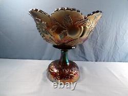Dugan Amethyst Carnival Glass Many Fruits Punch Bowl with Stand