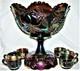 Dugan Carnival Glass Many Fruits 8 Piece Punch Set