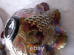 Dugan Glass Co. MANY FRUITS 8pc Iridized Amethyst Purple PUNCH BOWL SET