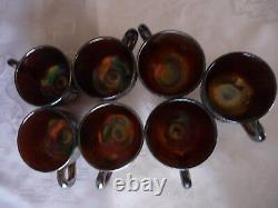 Dugan Glass Co. MANY FRUITS 8pc Iridized Amethyst Purple PUNCH BOWL SET