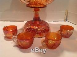 Dugan MANY FRUITS Marigold Carnival Glass Punch Bowl Base 5184