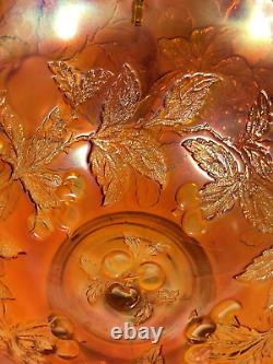 Dugan Marigold Antique Carnival Glass Many Fruits Punch Bowl With Base And Cups