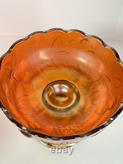 Dugan Marigold Antique Carnival Glass Many Fruits Punch Bowl With Base And Cups