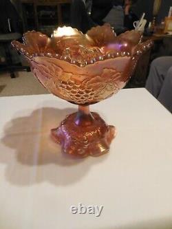 Dugan SUPER! Marigold Antique Carnival Glass Many Fruits Punch Bowl with Base