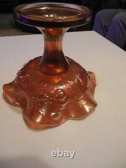 Dugan SUPER! Marigold Antique Carnival Glass Many Fruits Punch Bowl with Base