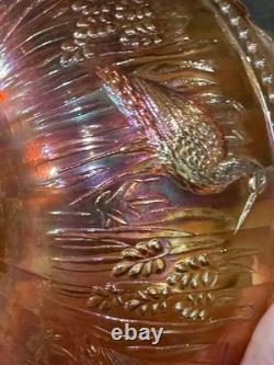 Dugan Stork and Rushes marigold carnival glass punch bowl HTF HEAVY (read)