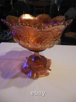 Dugan Super Marigold Many Fruits Punch Bowl with Ruffled Carnival Glass Base