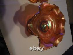 Dugan Super Marigold Many Fruits Punch Bowl with Ruffled Carnival Glass Base