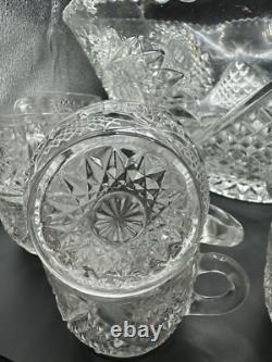 Duncan & Miller #40 Clear Sunburst 1891 Punch Bowl With 18 Cups And Glass Ladle