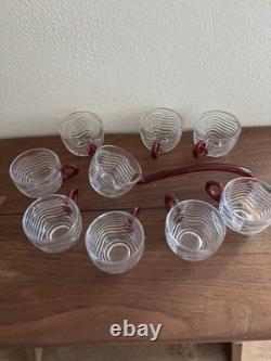 Duncan & Miller Caribbean Ruby Red handle Glasses and Punch bowl Ladel