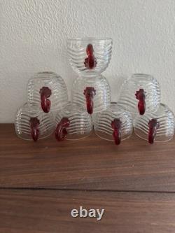 Duncan & Miller Caribbean Ruby Red handle Glasses and Punch bowl Ladel