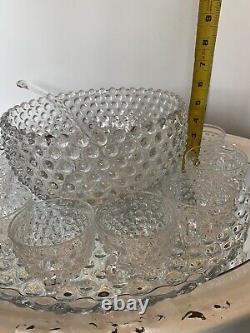 Duncan Miller Clear Bubble Glass Hobnail Punch Bowl Set ORIGINAL COMPLETE SET