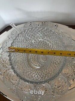 Duncan Miller Clear Bubble Glass Hobnail Punch Bowl Set ORIGINAL COMPLETE SET