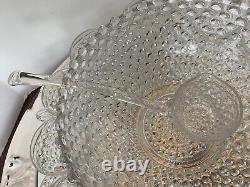 Duncan Miller Clear Bubble Glass Hobnail Punch Bowl Set ORIGINAL COMPLETE SET