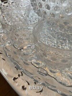 Duncan Miller Clear Bubble Glass Hobnail Punch Bowl Set ORIGINAL COMPLETE SET