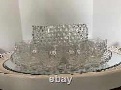 Duncan Miller Clear Bubble Glass Hobnail Punch Bowl Set ORIGINAL COMPLETE SET