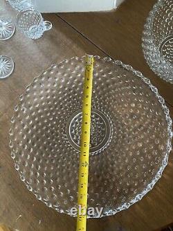 Duncan Miller Clear Bubble Glass Hobnail Punch Bowl Set ORIGINAL COMPLETE SET