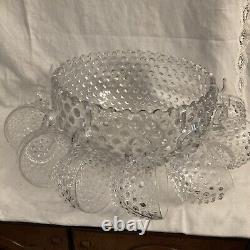 Duncan Miller Clear Bubble Glass Hobnail Punch Bowl Set ORIGINAL Cups Ladle Bowl