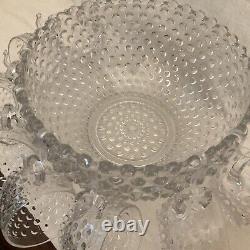 Duncan Miller Clear Bubble Glass Hobnail Punch Bowl Set ORIGINAL Cups Ladle Bowl