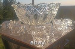 Duncan Miller Crown set includes punch bowl and 12 cups AKA Ladder with Diamonds