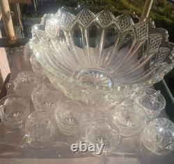 Duncan Miller Crown set includes punch bowl and 12 cups AKA Ladder with Diamonds