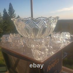 Duncan Miller Crown set includes punch bowl and 12 cups AKA Ladder with Diamonds