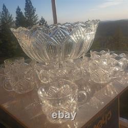 Duncan Miller Crown set includes punch bowl and 12 cups AKA Ladder with Diamonds