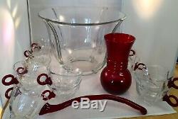 Duncan Miller EAPG Venetian Punch Bowl Ruby Red Clear Glass Art Deco Nouveau Exc